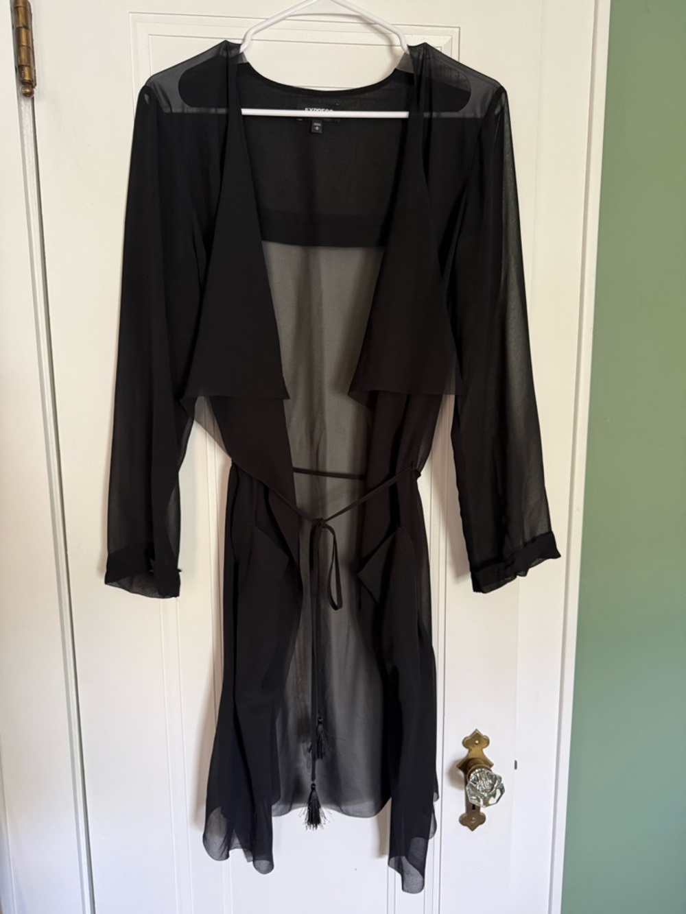 Express Sheer Black Longline Duster, size M
